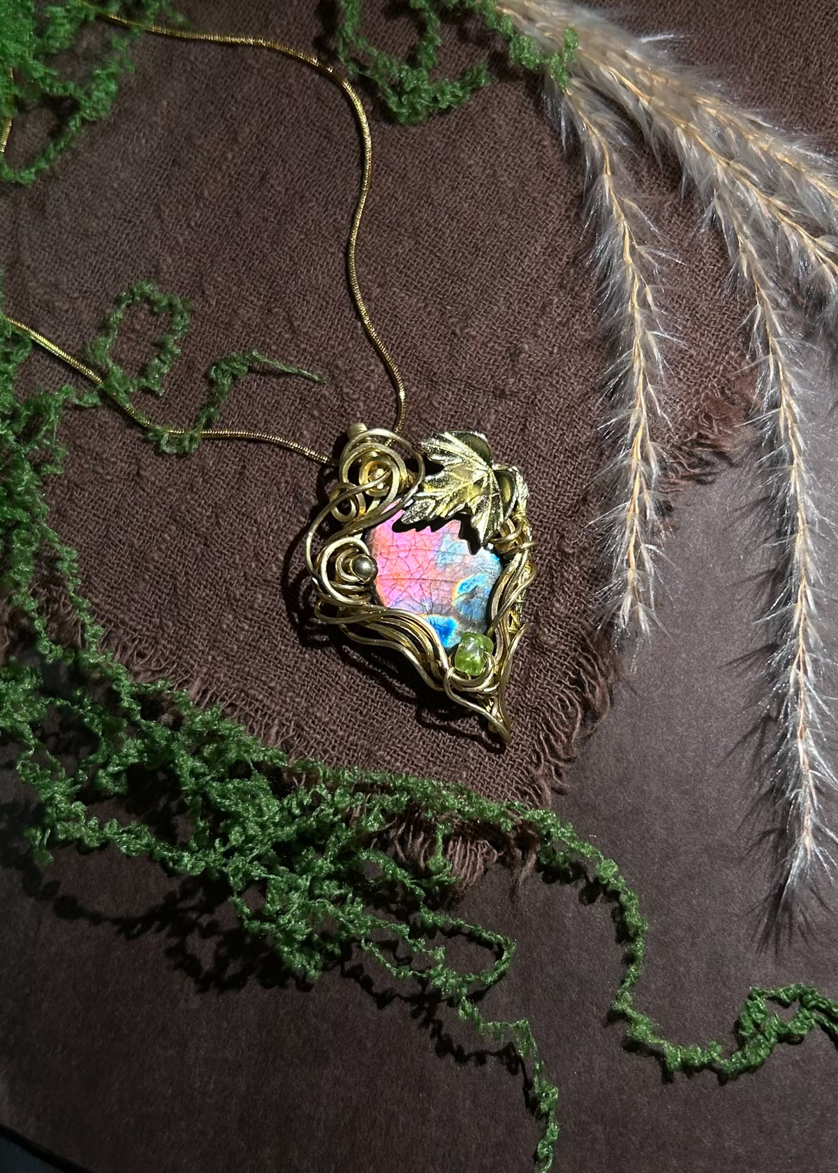 Wire Wrapped Labradorite Pendant with Peridot