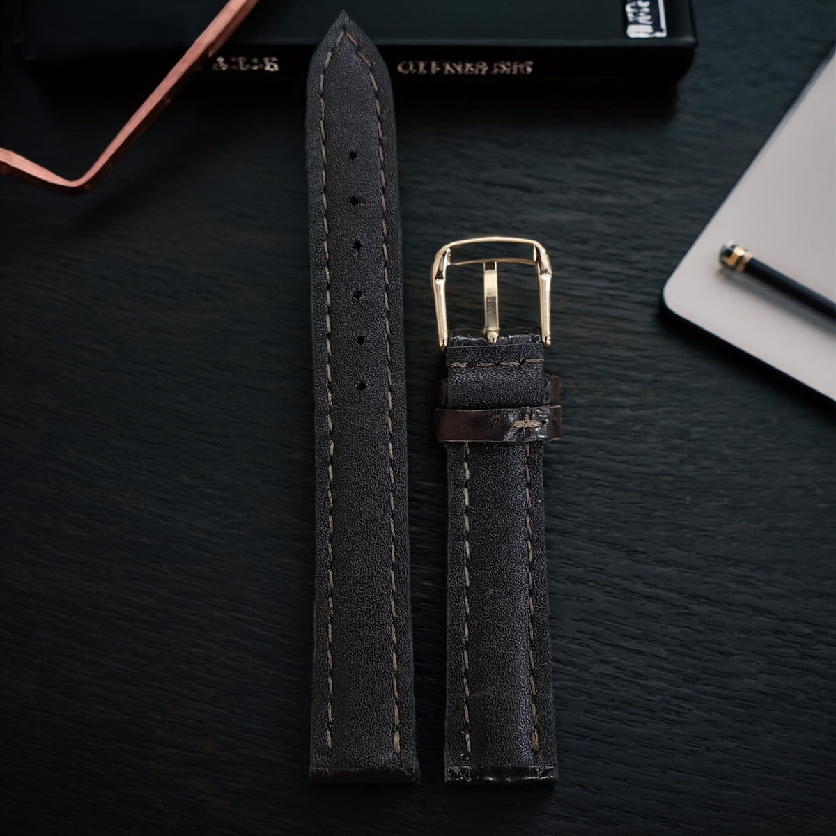 Handcrafted Crocodile Leather Watch Strap Dark Brown