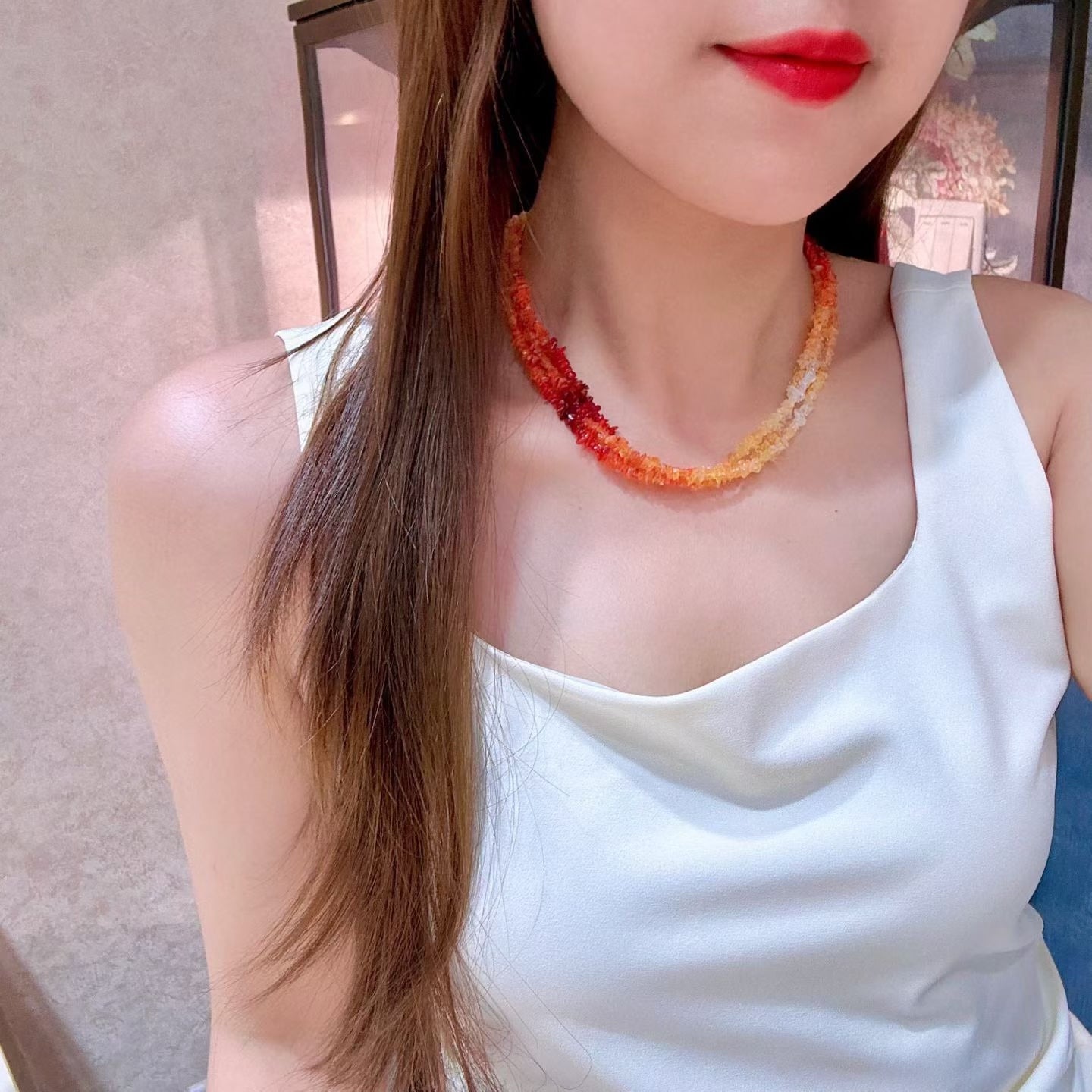 Multi-Strand Opal Chip Necklace with Gradient Color, 43cm