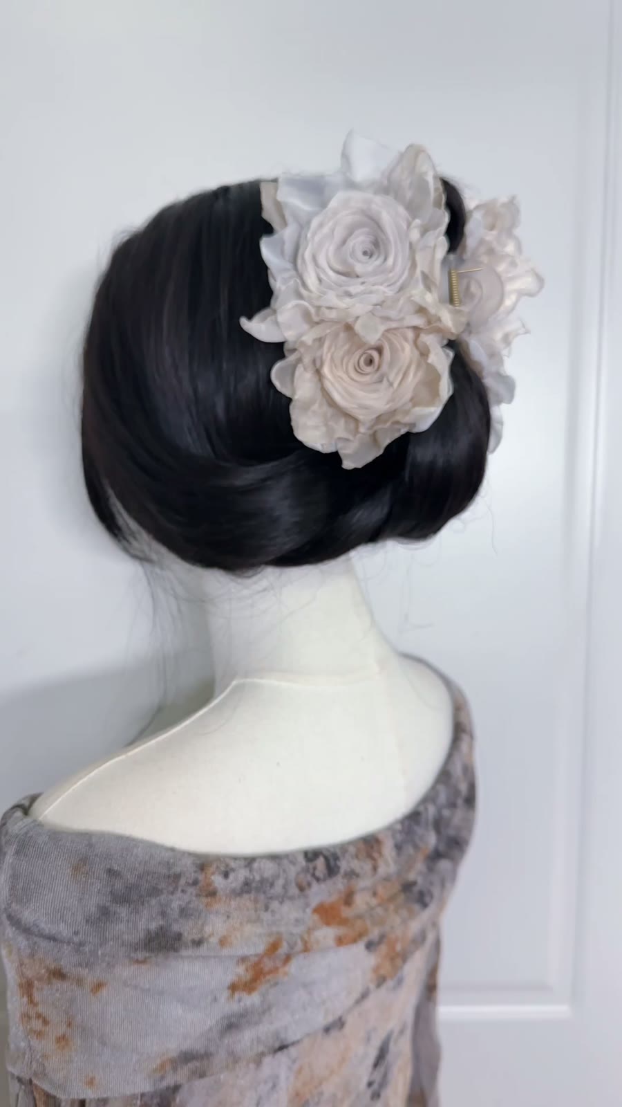 Three Rose Fabric Hair Claw Clip