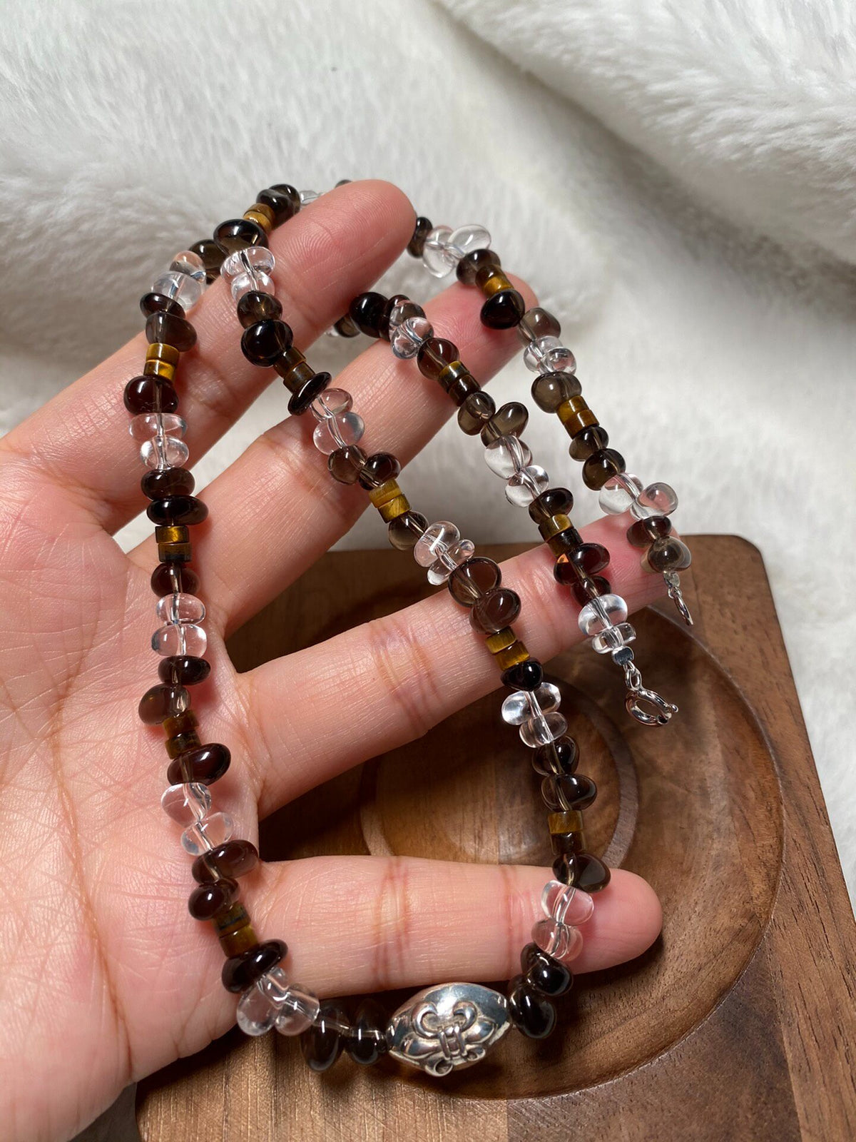 Smoky Quartz Clear Quartz Tiger Eye Necklace