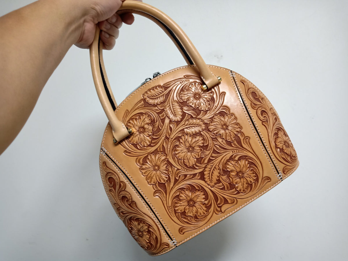 Tooled Leather Shell Handbag Vegetable Tanned