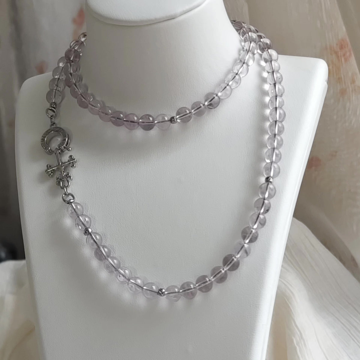 Natural Amethyst Beaded Sweater Necklace 61cm