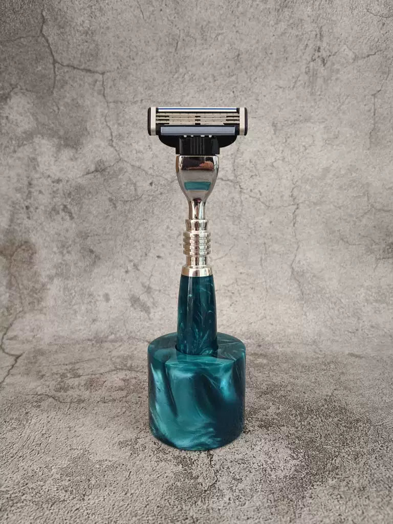 Teal Resin Manual Razor Handle and Stand