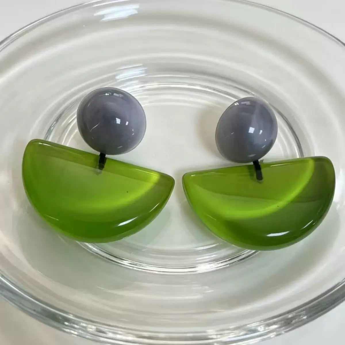 Green Half Circle Drop Earrings