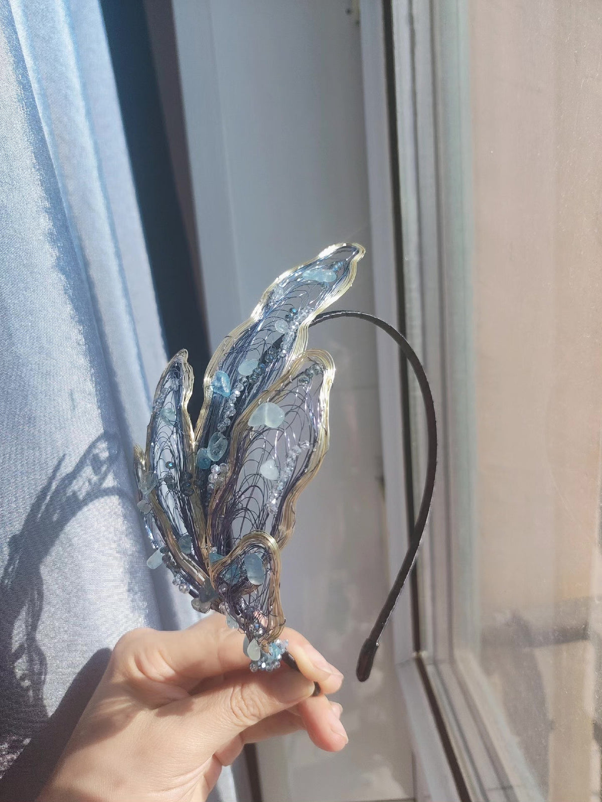 Wire Beaded Blue Headband