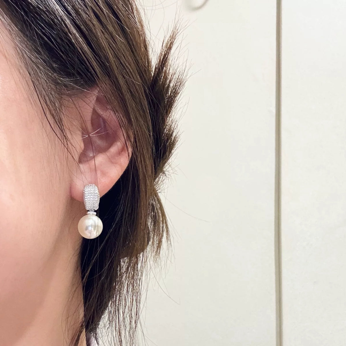 Pave Shell Pearl Drop Earrings S925 Sterling Silver