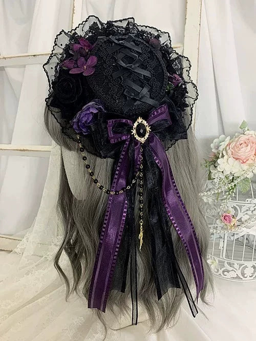 Black Gothic Lolita Handmade Flat Hat
