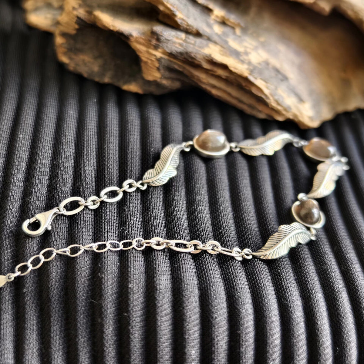 Silver Feather Link Rutile Quartz Bracelet