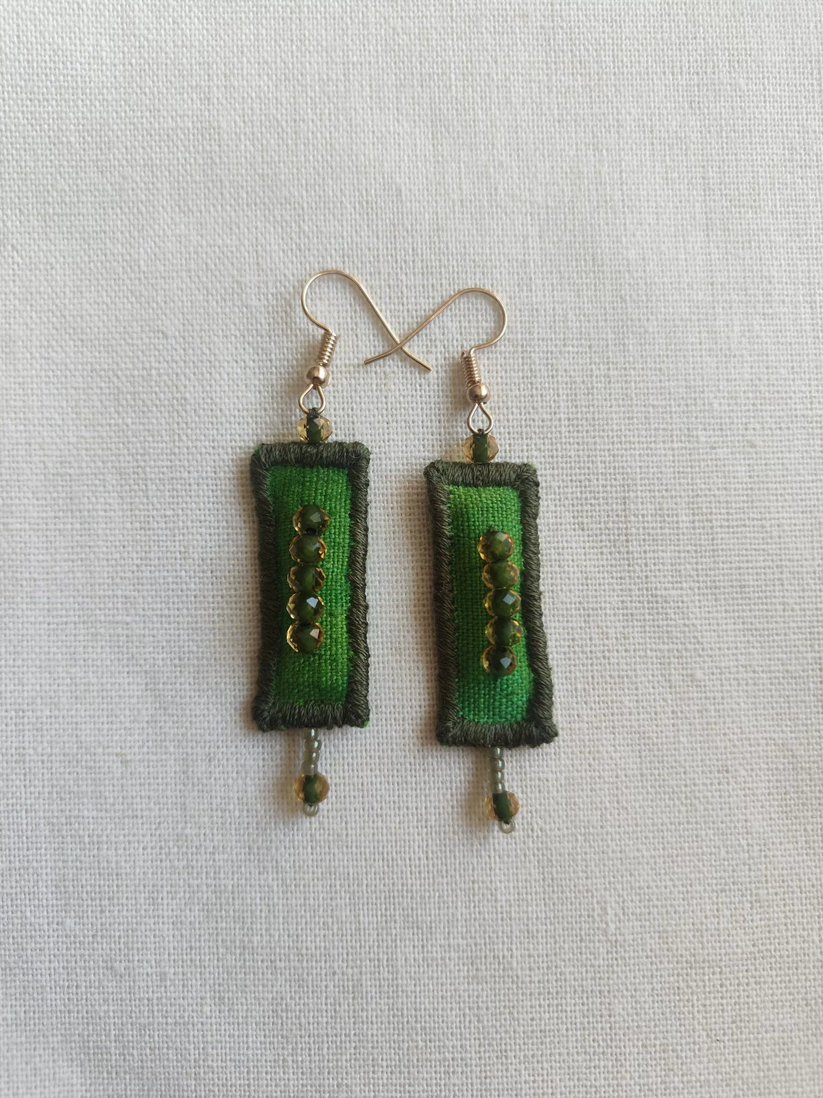 Handmade Green Fabric Dangle Earrings