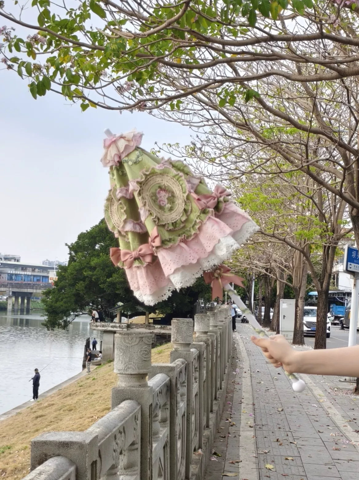 Sage Green Floral Lolita Handmade Parasol