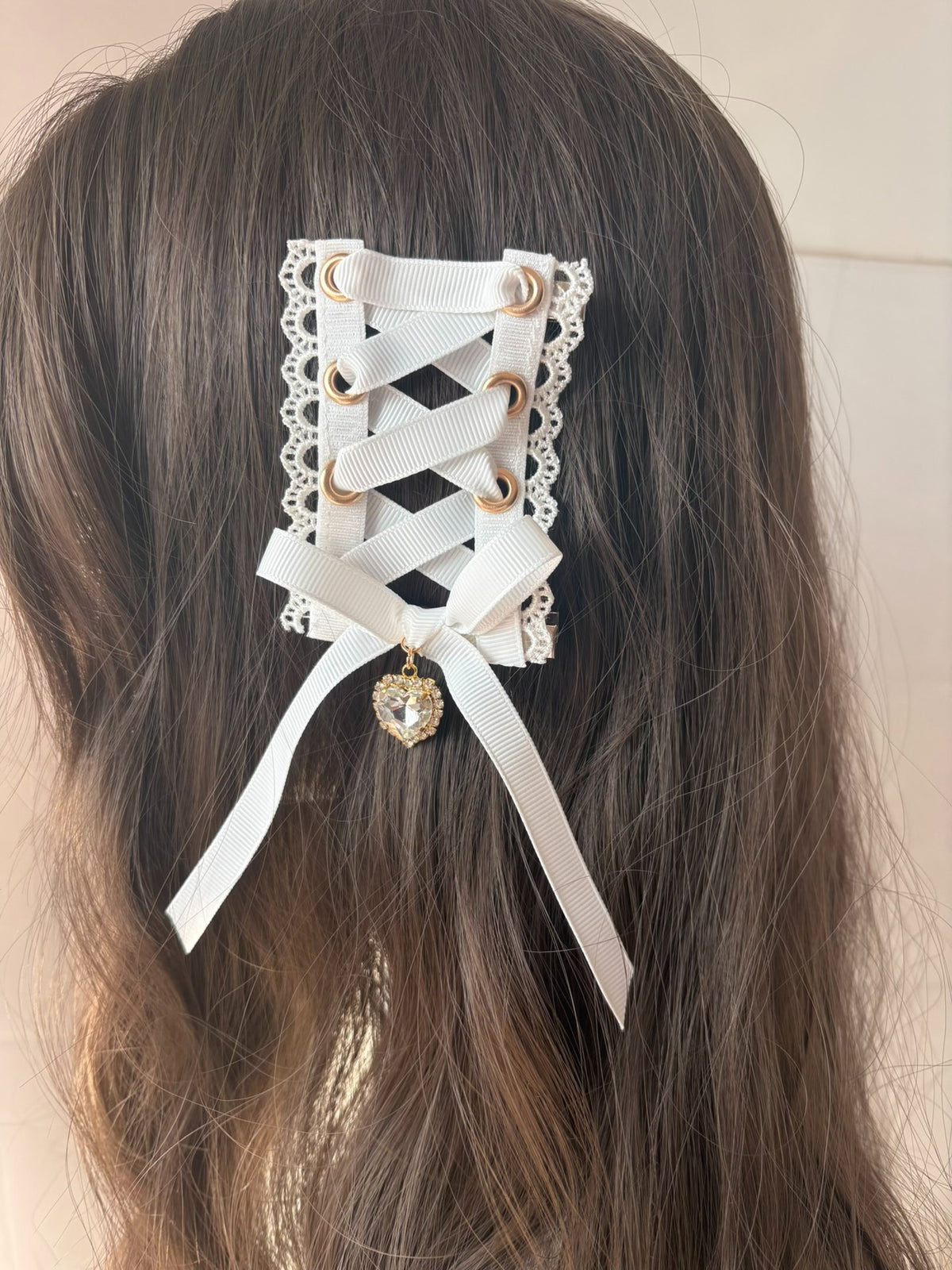 Liz Lisa Style Cross Lace Hair Clip with Heart Charm