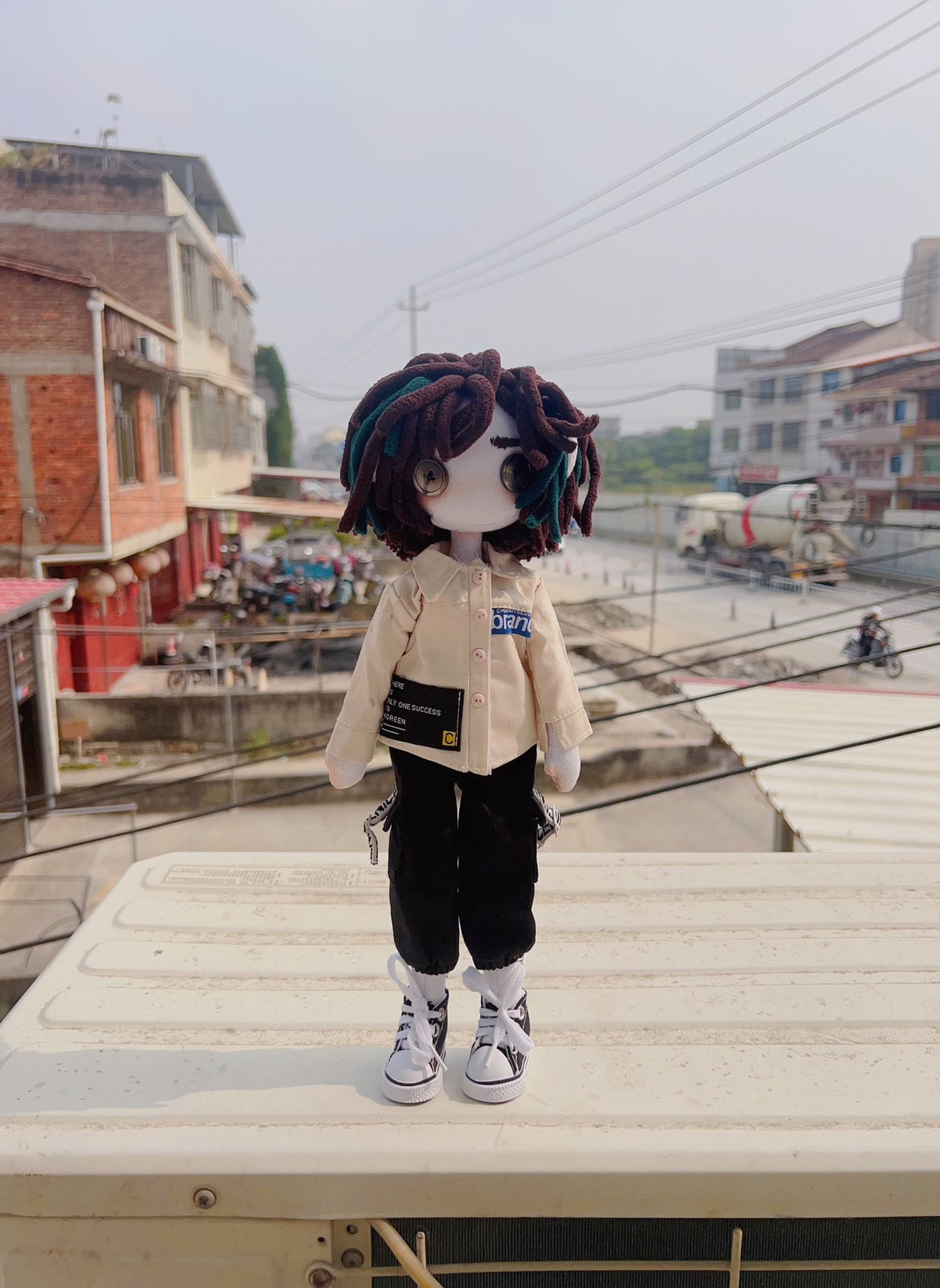 Handcrafted Cloth Doll with Chenille Yarn Hair