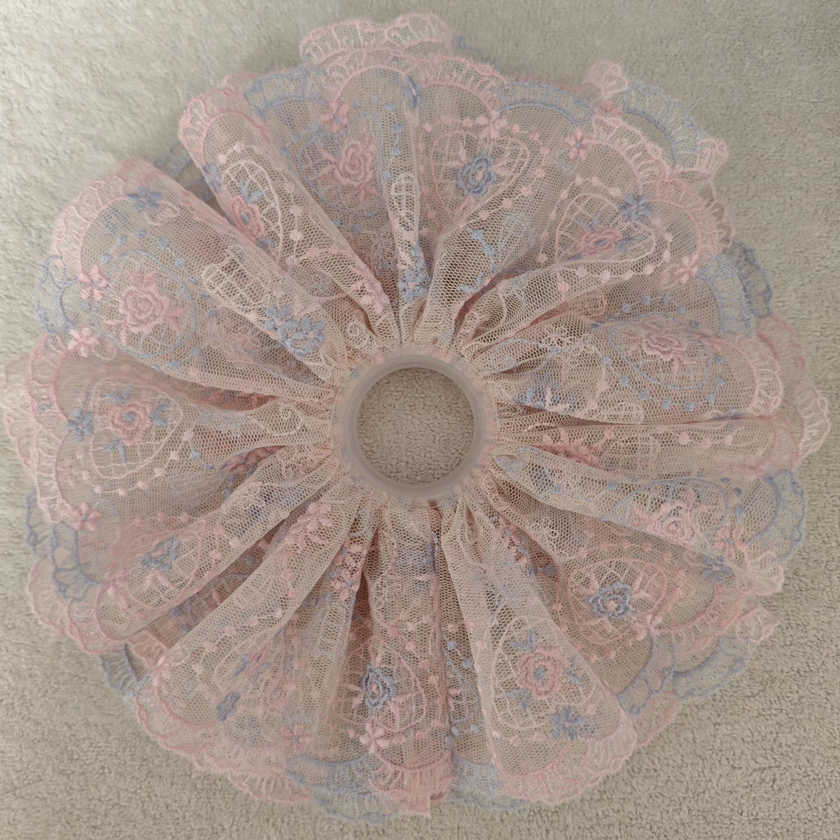 Pink and Blue Embroidered Lace Scrunchie Hair Accessory