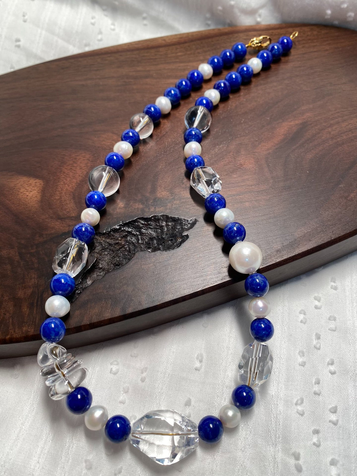 Lapis Lazuli Quartz Pearl Necklace