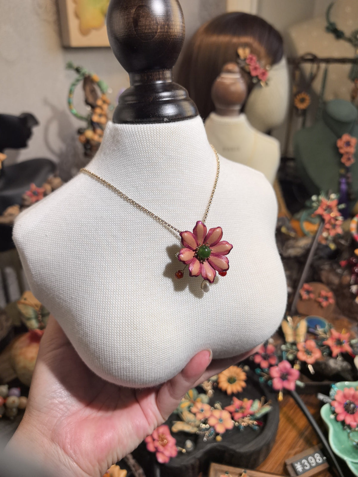 Handmade Leather Flower Necklace Brooch