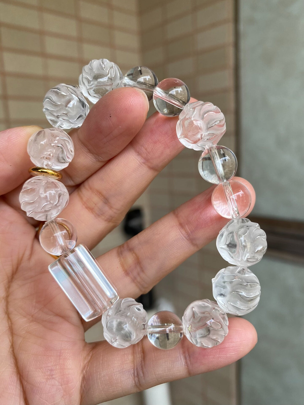 Natural White Crystal Fox Carved Bracelet