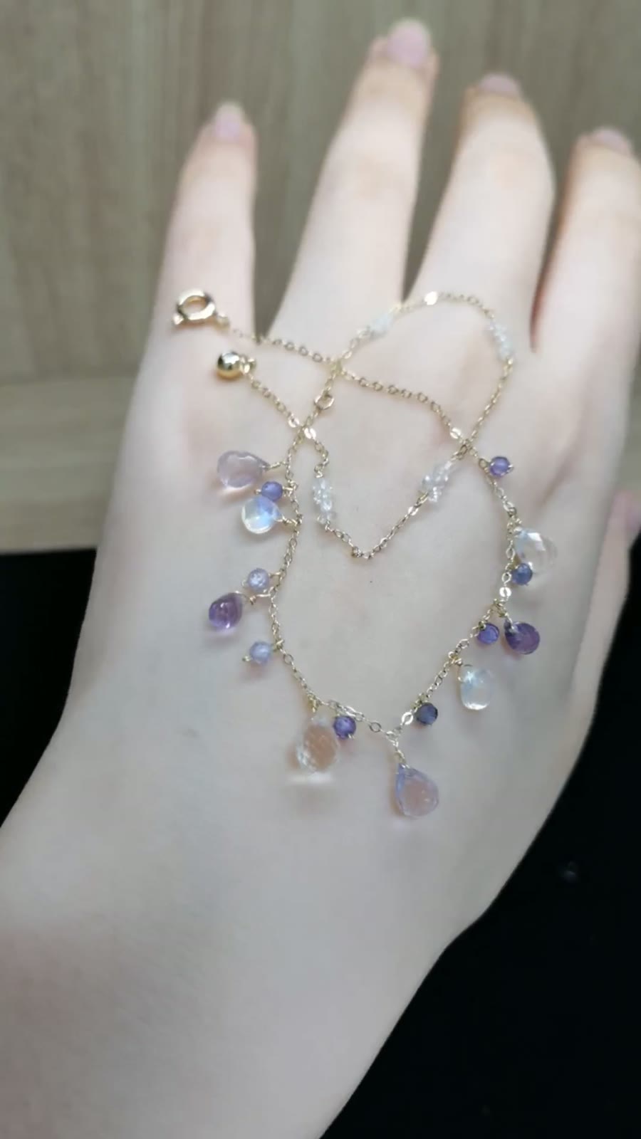 Bracelet améthyste, diamant de Herkimer et pierre de lune en or rempli