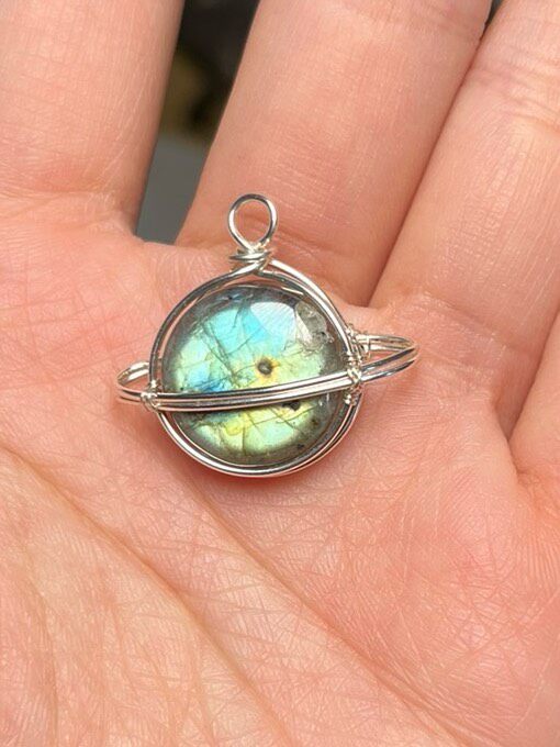 Labradorite Wire Wrapped Planet Pendant