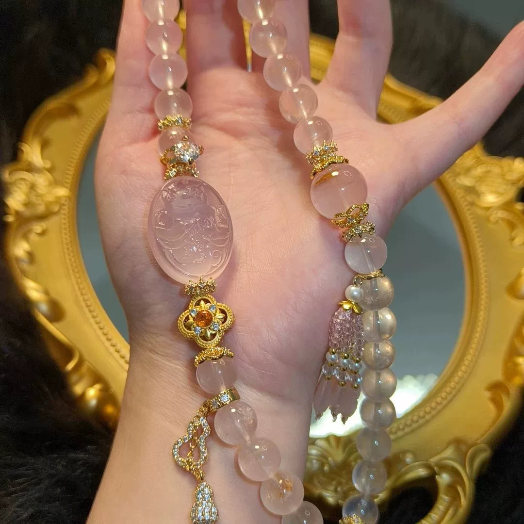 Natuurlijke Roze Kwarts Vos Armband met dubbele wikkel