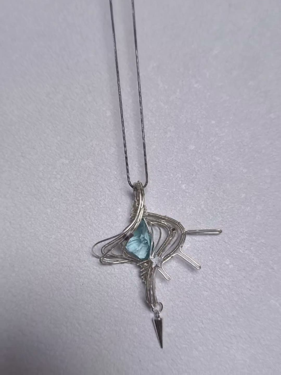 Wire Wrapped Blue Stone Pendant Necklace