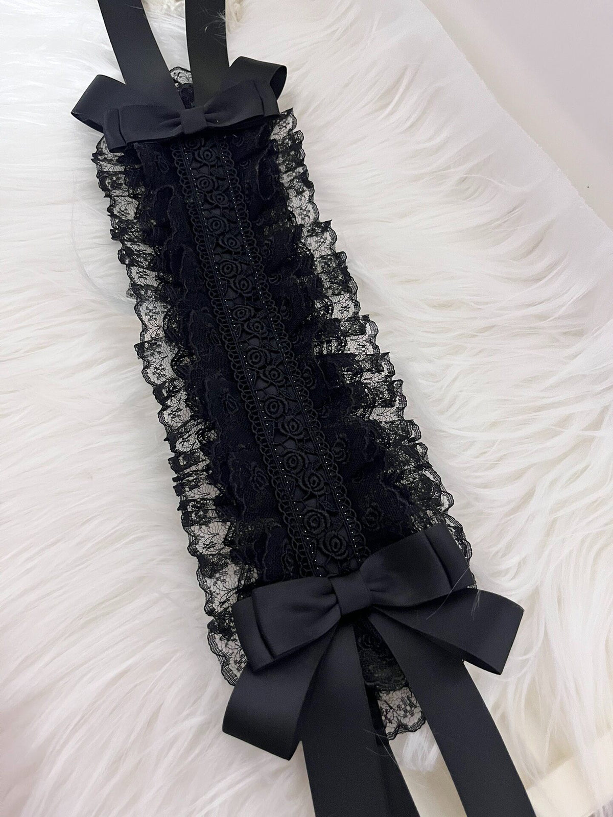 Black Lace Headband with Satin Bows