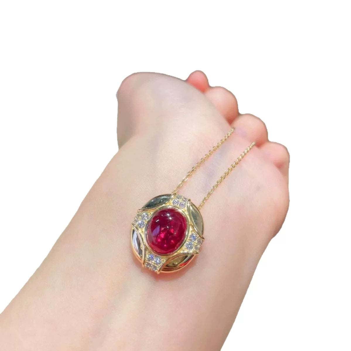 925 Zilver Verguld Robijn Sieradenset