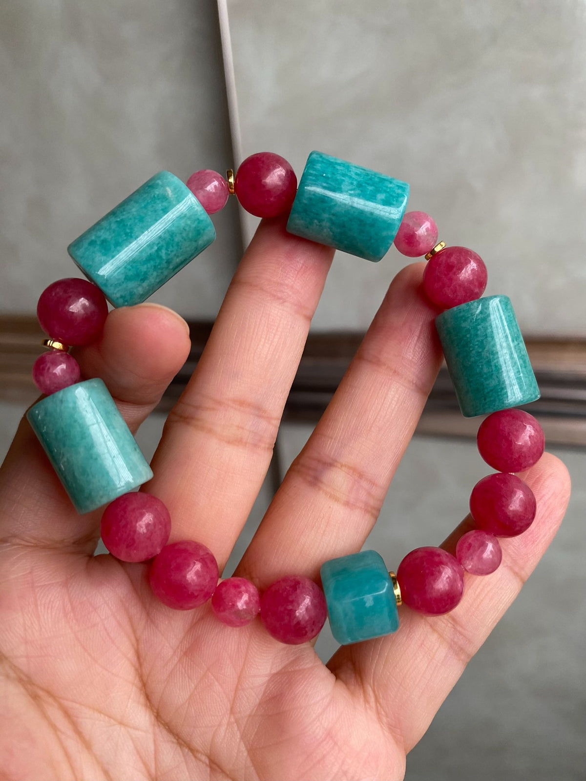 Rhodonite Amazonite Beaded Bracelet