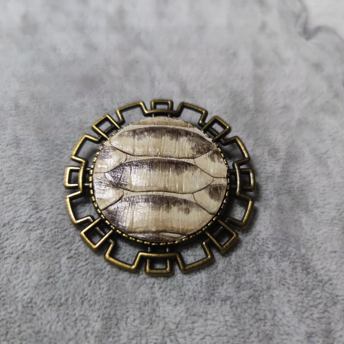 Snake Skin Brooch Antique Brass Bezel