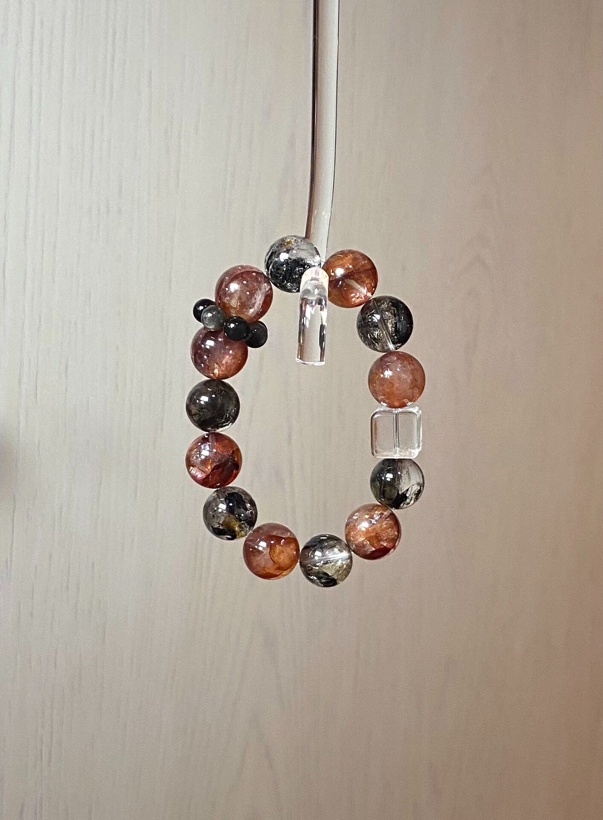 Bracelet with Black Herkimer Red Agate Silver Obsidian