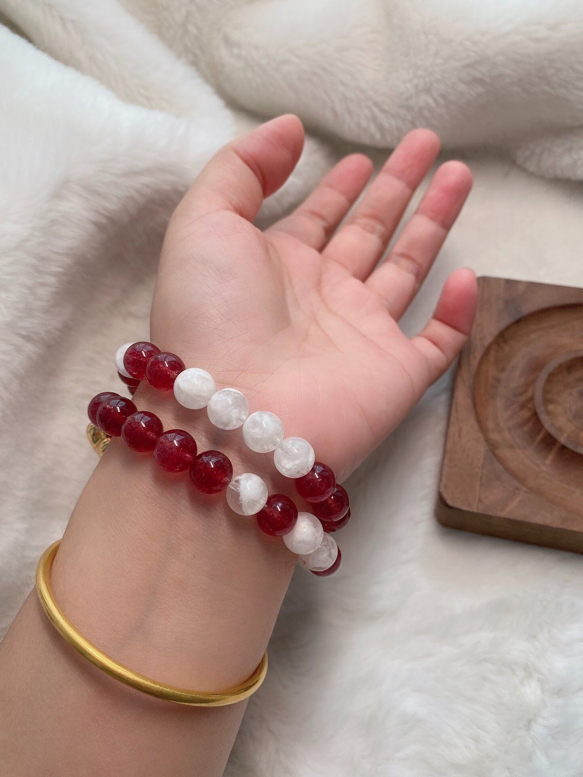 Strawberry Quartz Snowflake Phantom Double Loop Bracelet