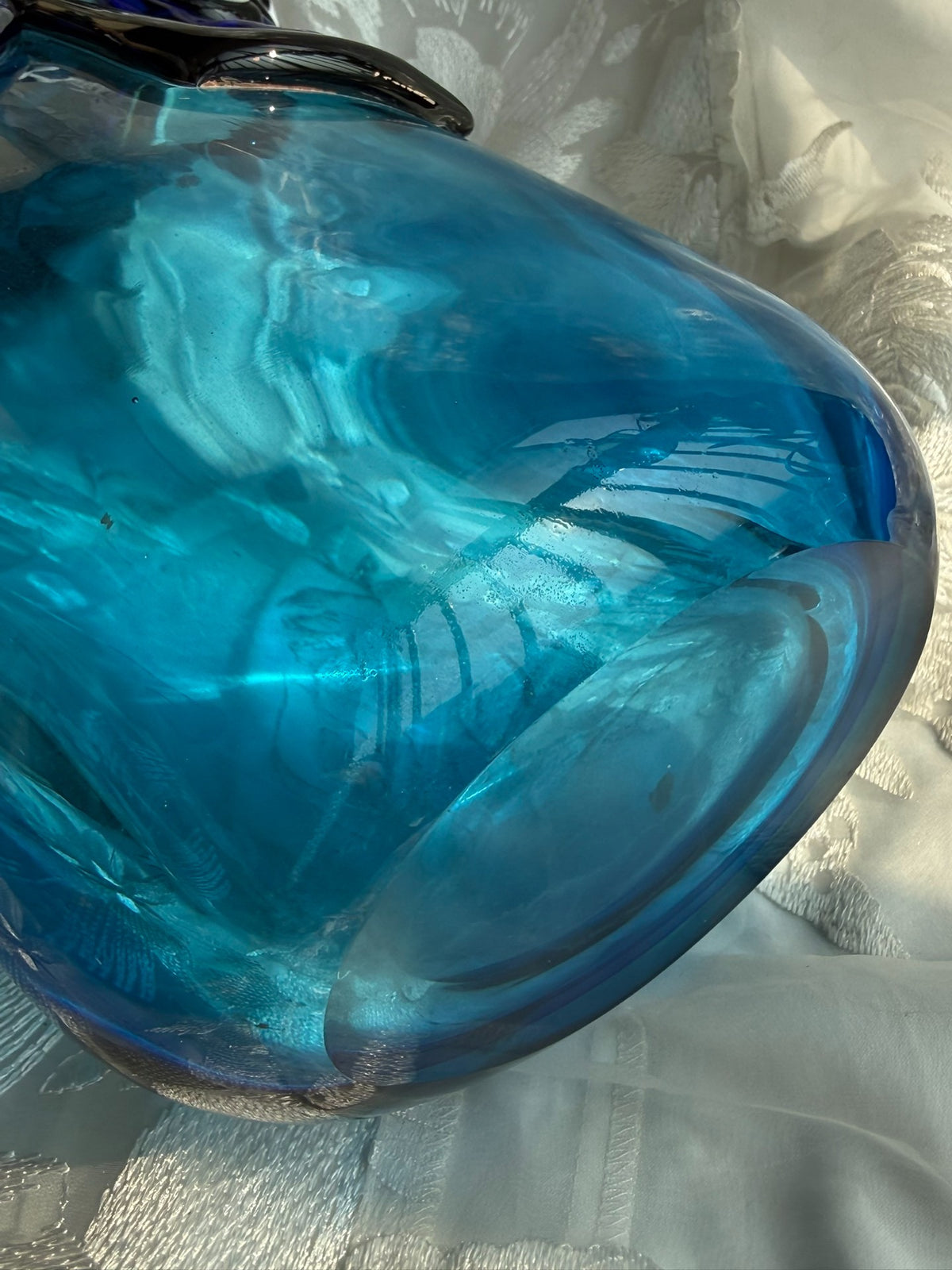 Vase en verre de Murano vintage visage bleu aqua