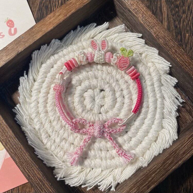Pink Rabbit Braided Rope Bracelet
