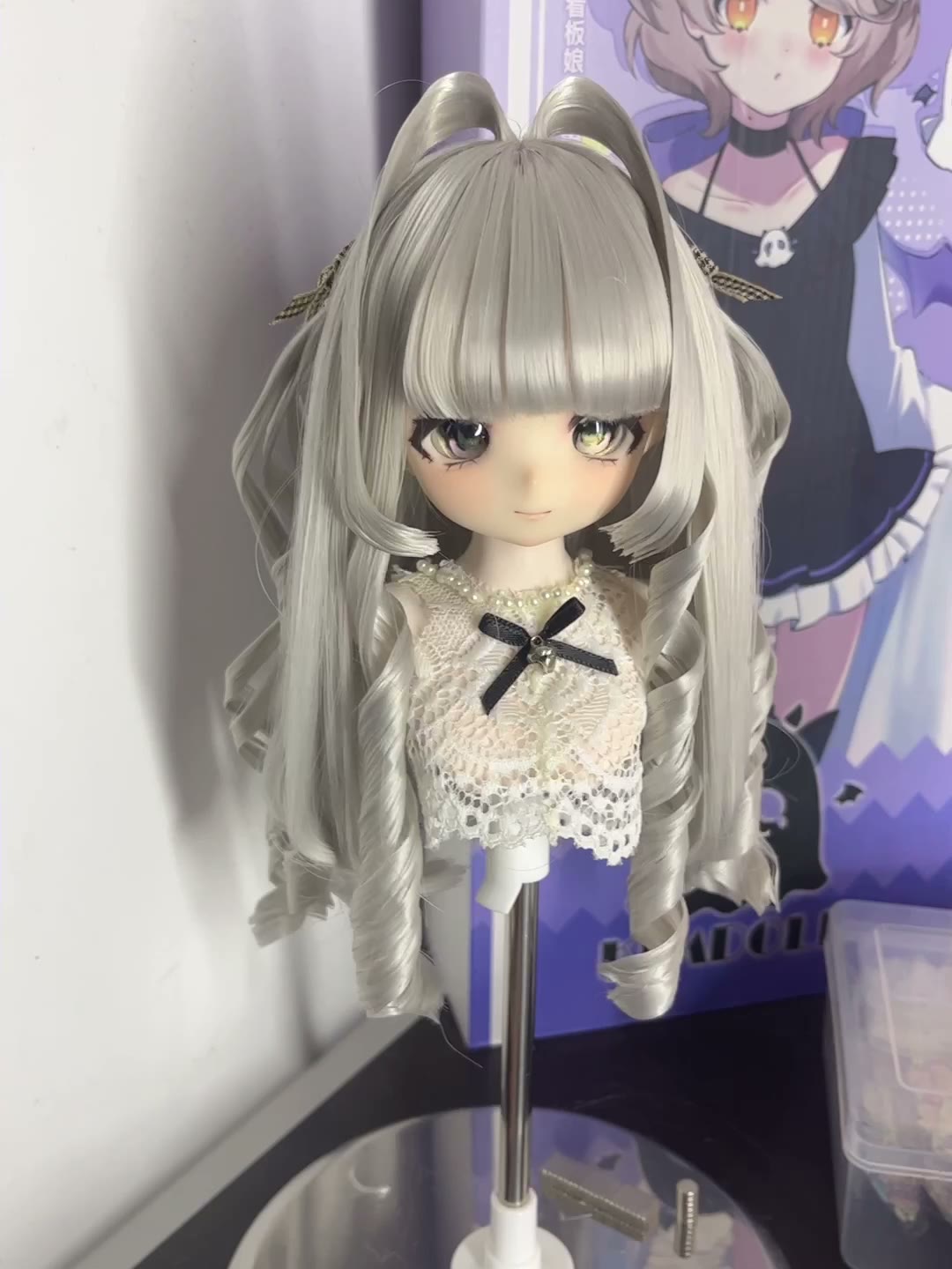 Doll Wig Silver Grey Twin Tail