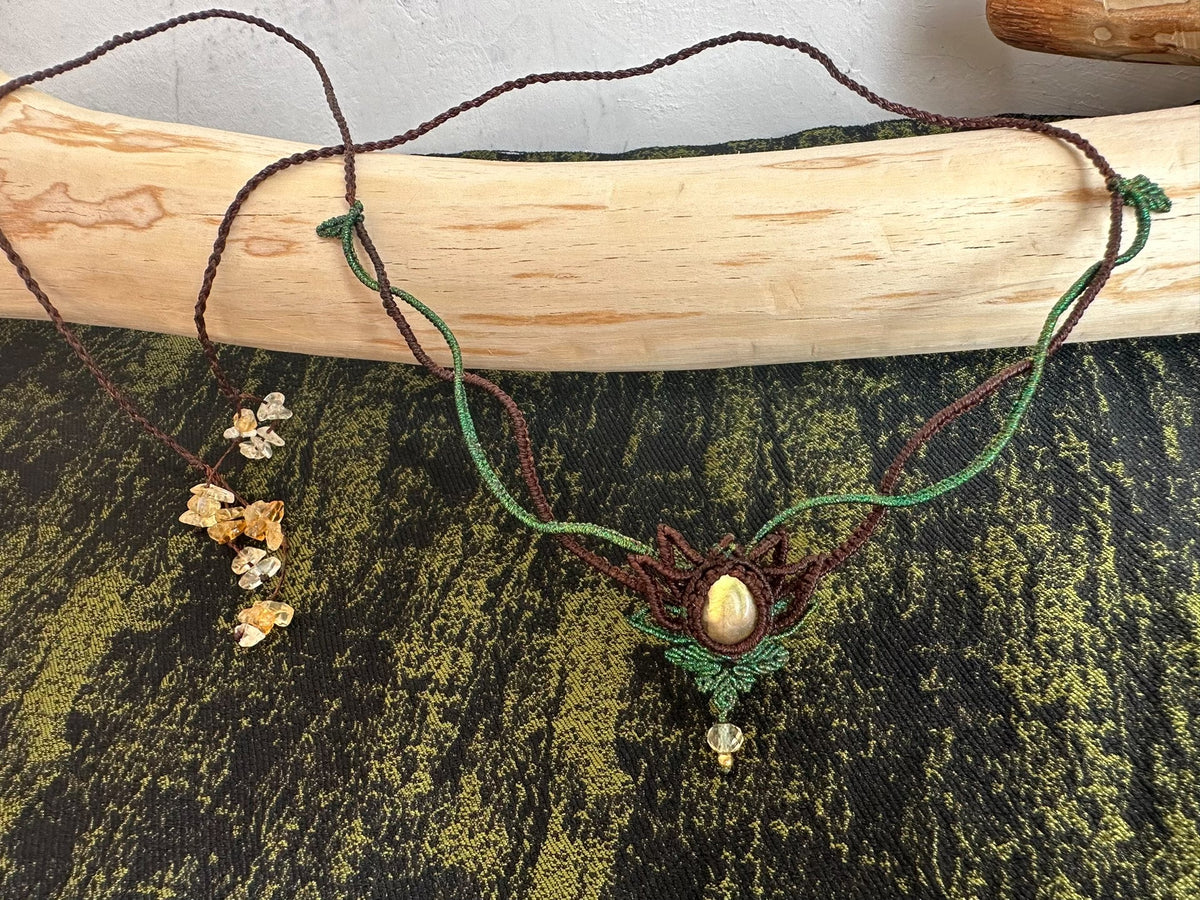 Handmade Macrame Necklace with Yellow Quartz