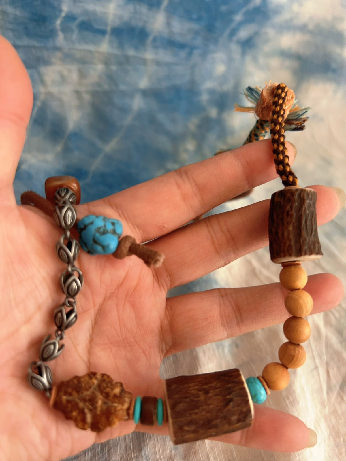 Handcrafted Antler Segment Necklace with Turquoise