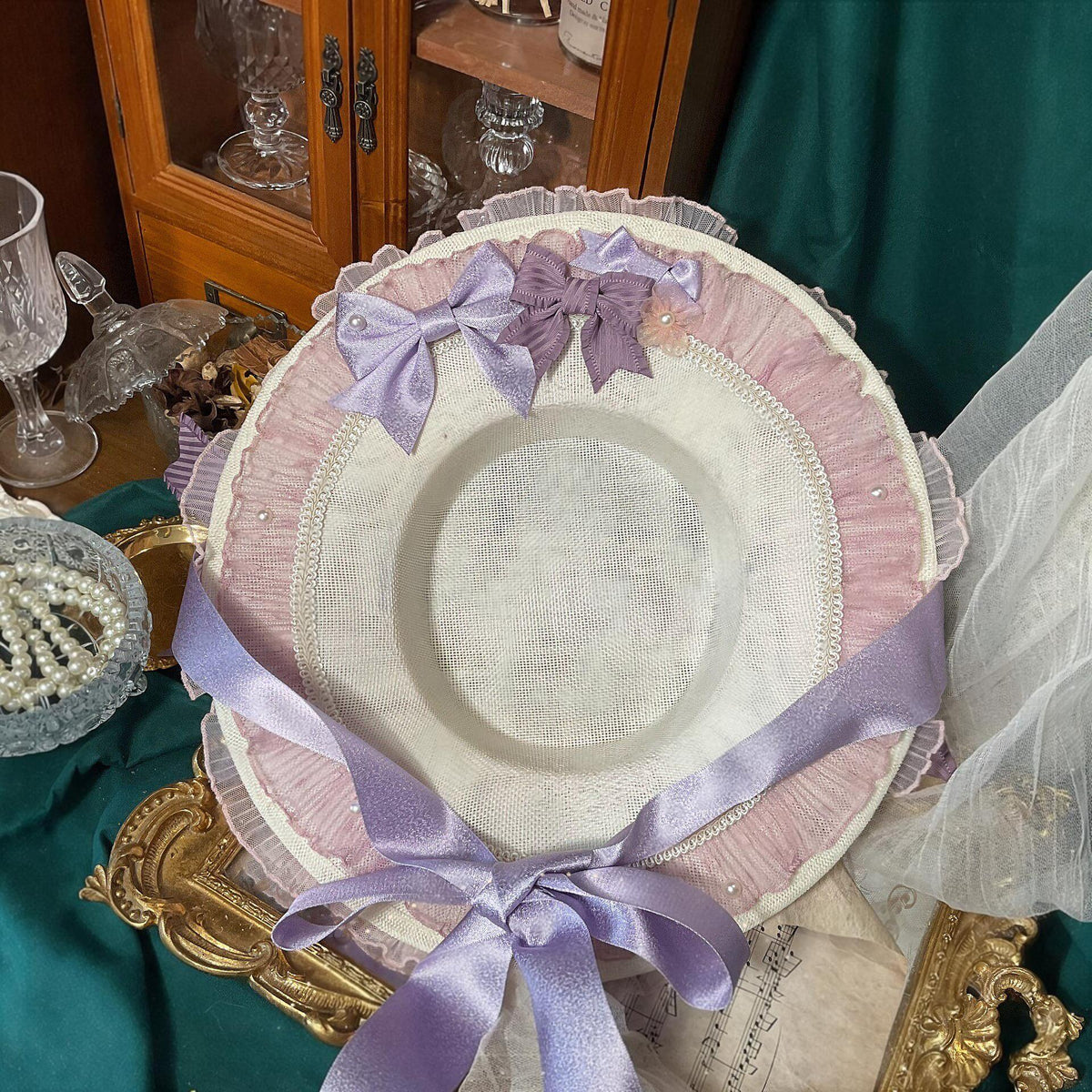 Lolita Flat Hat with Lavender Bow