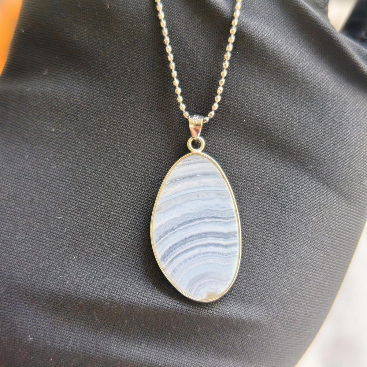 Blue Lace Agate Bracelet and Pendant Set