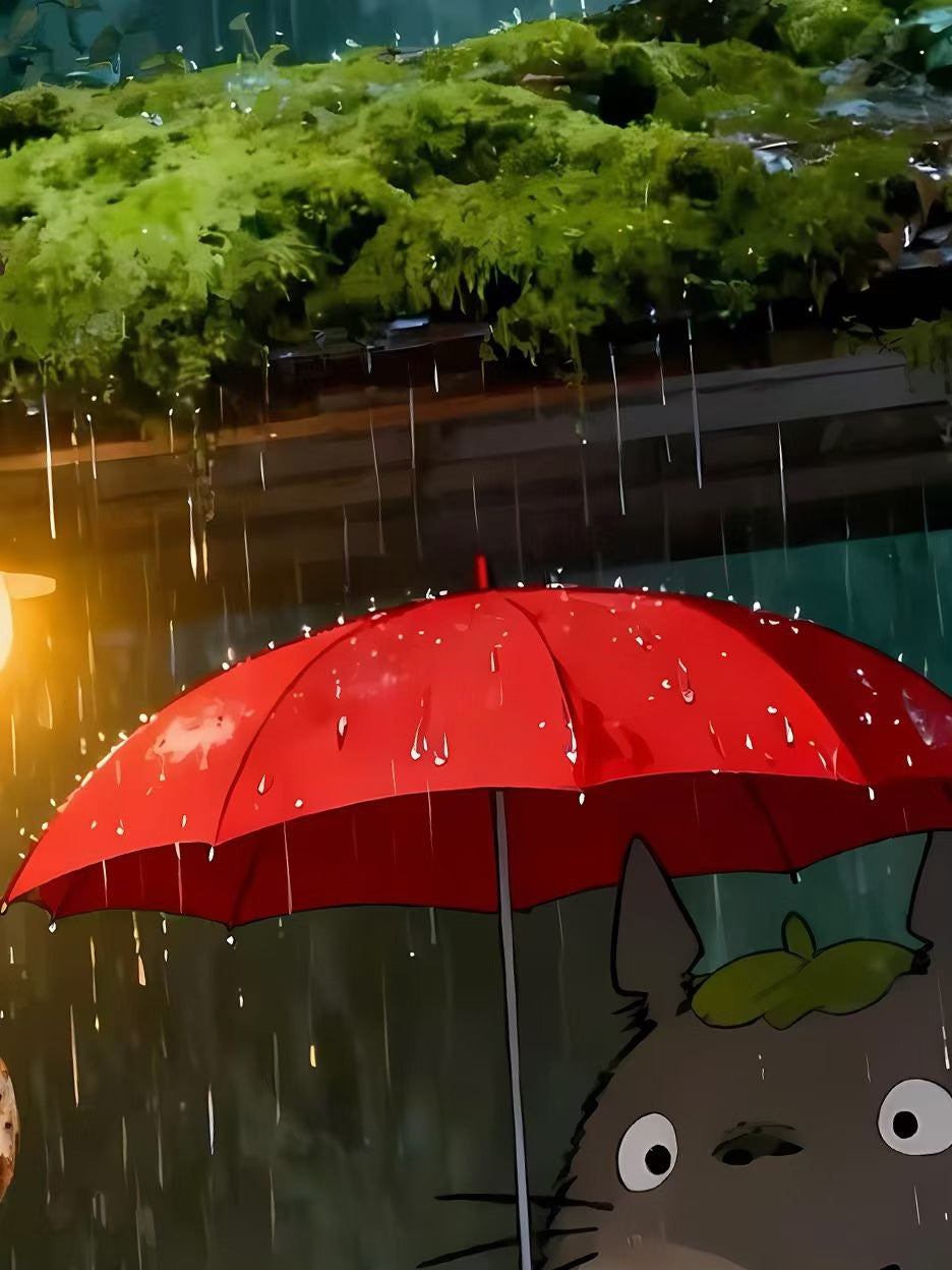 Framed Totoro Rainy Night Art Print