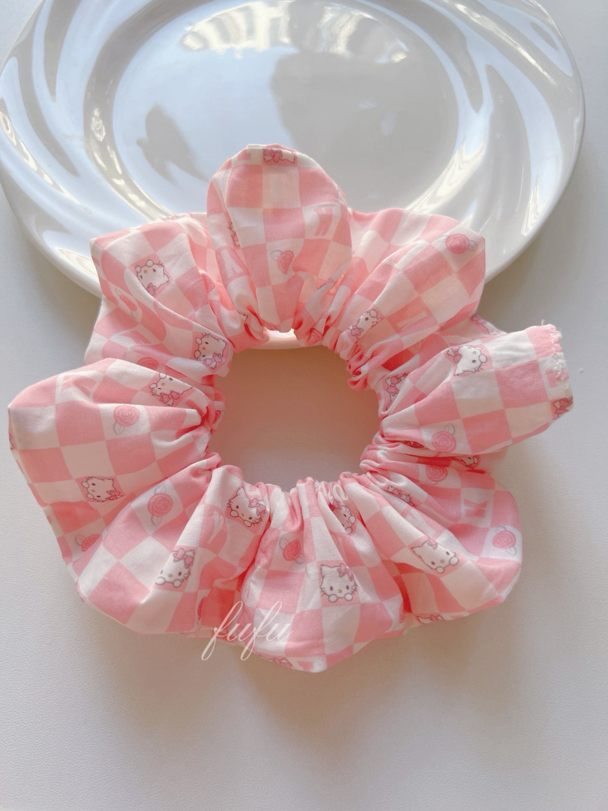 Pink Gingham Hello Kitty Handmade Scrunchie
