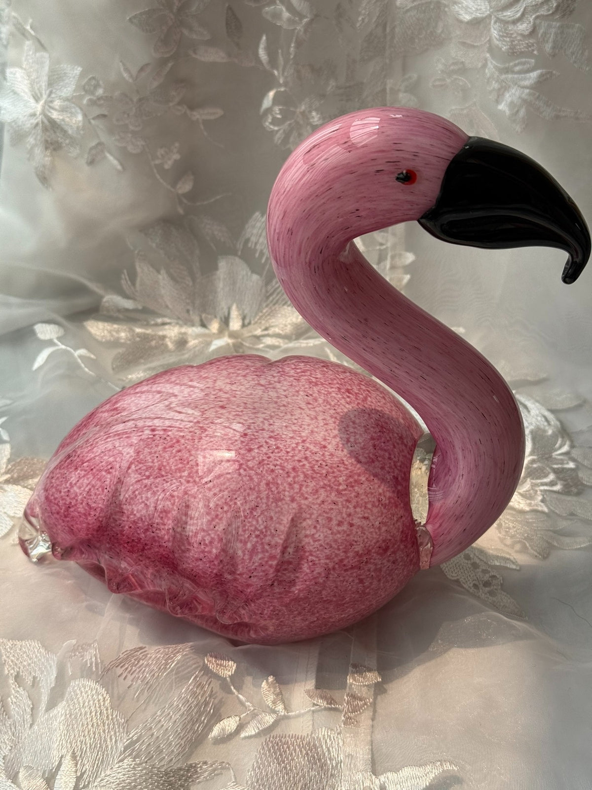 Estatueta de Flamingo de Vidro Vintage Rosa