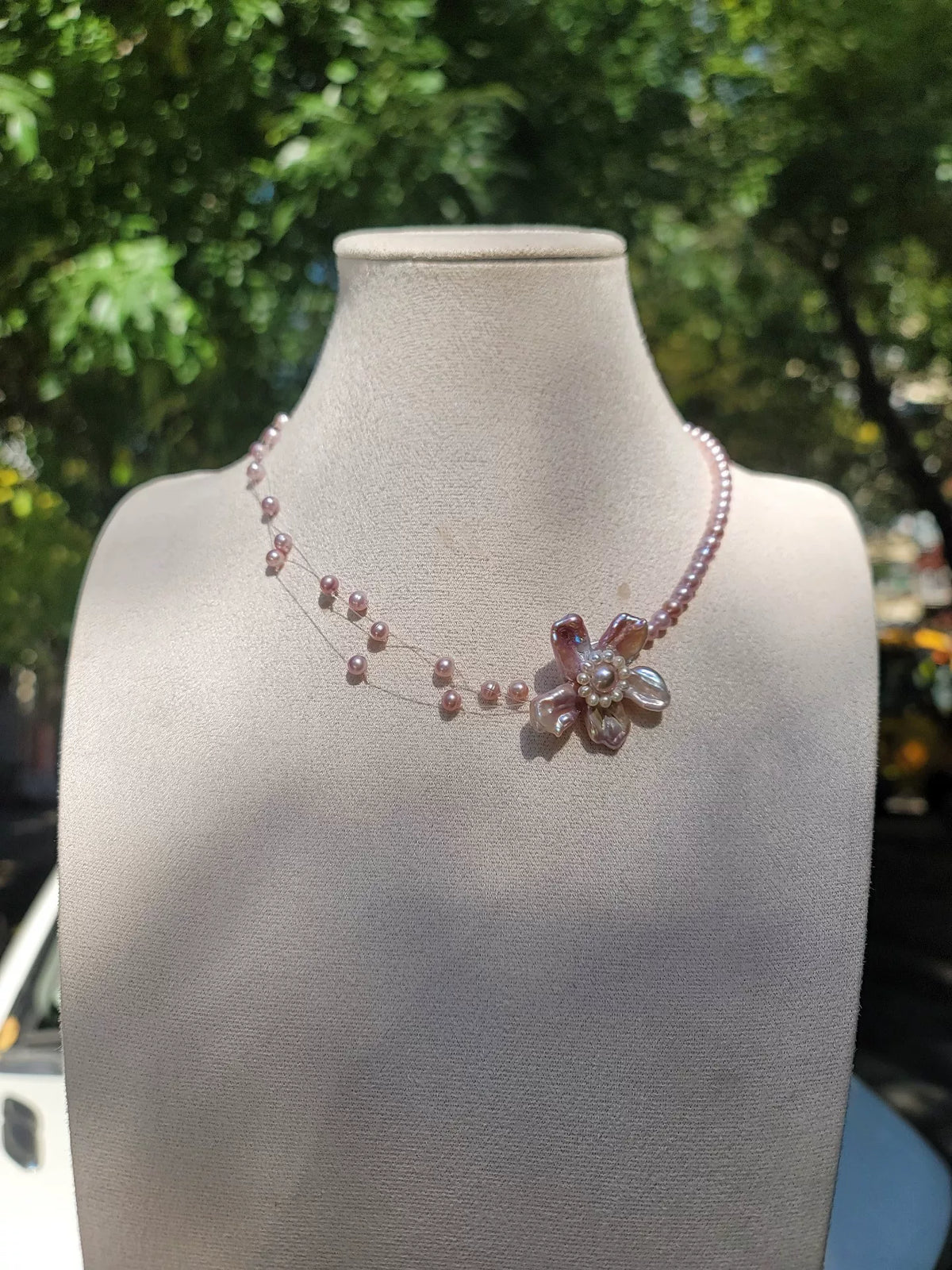 Pink Purple Natural Pearl Flower Necklace