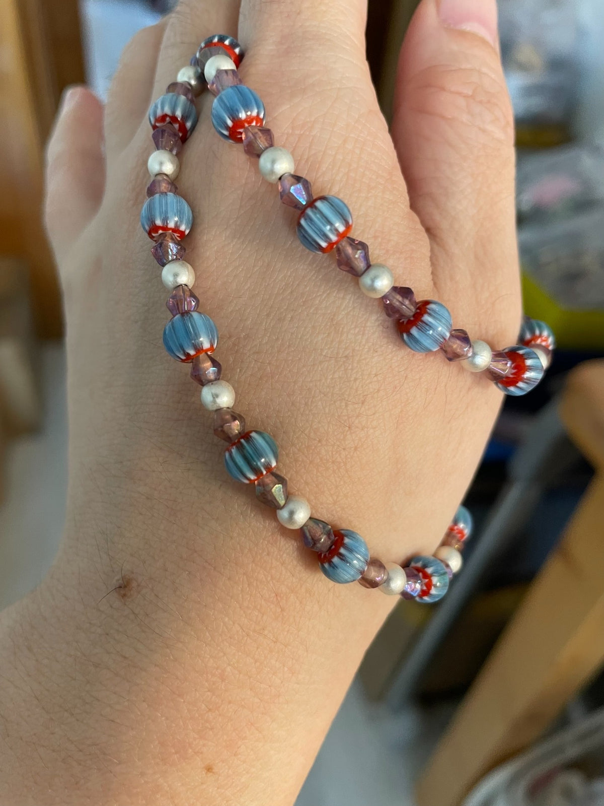 Sky Blue Glass Beaded Necklace
