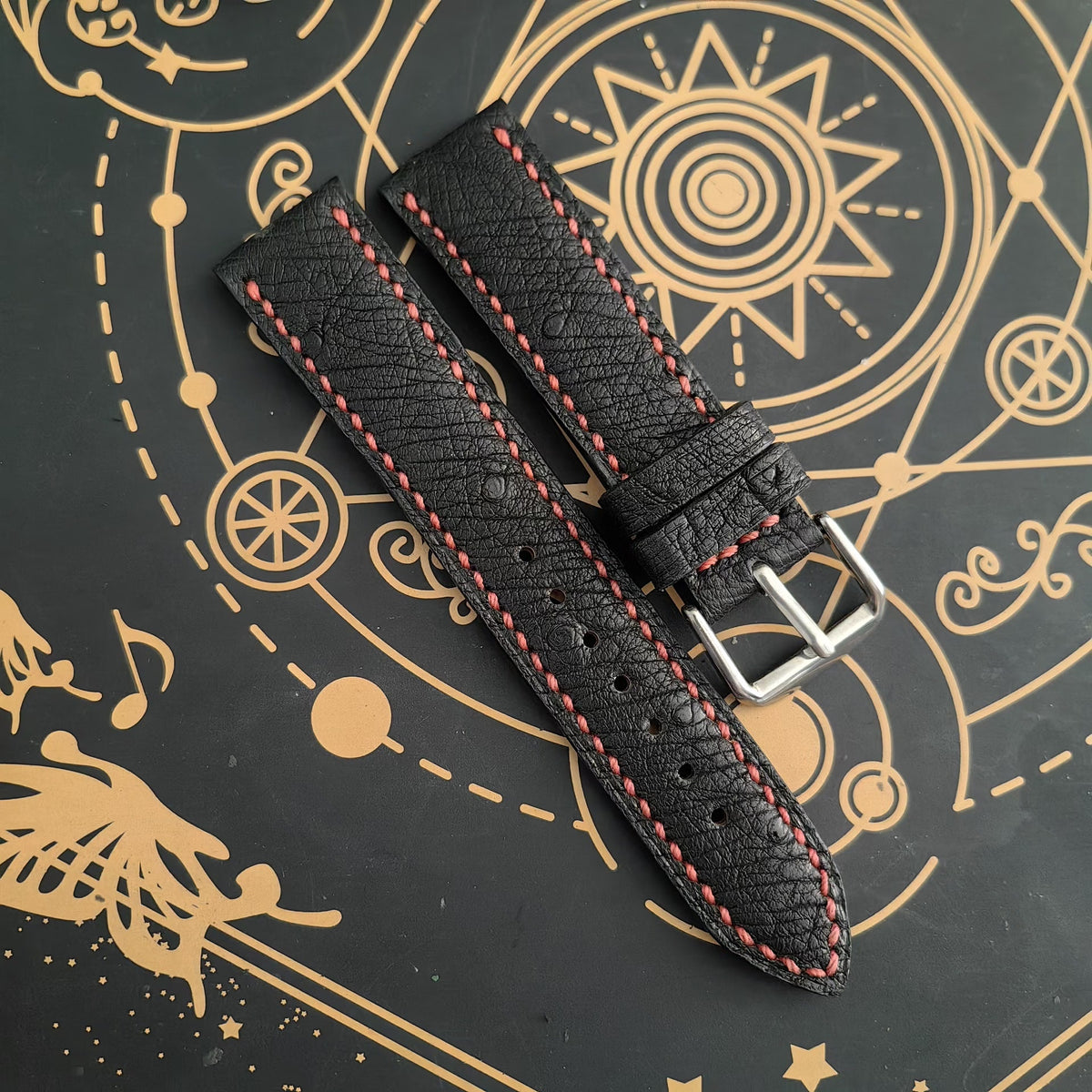 Handcrafted Leather Watch Strap Red Stitching 20mm