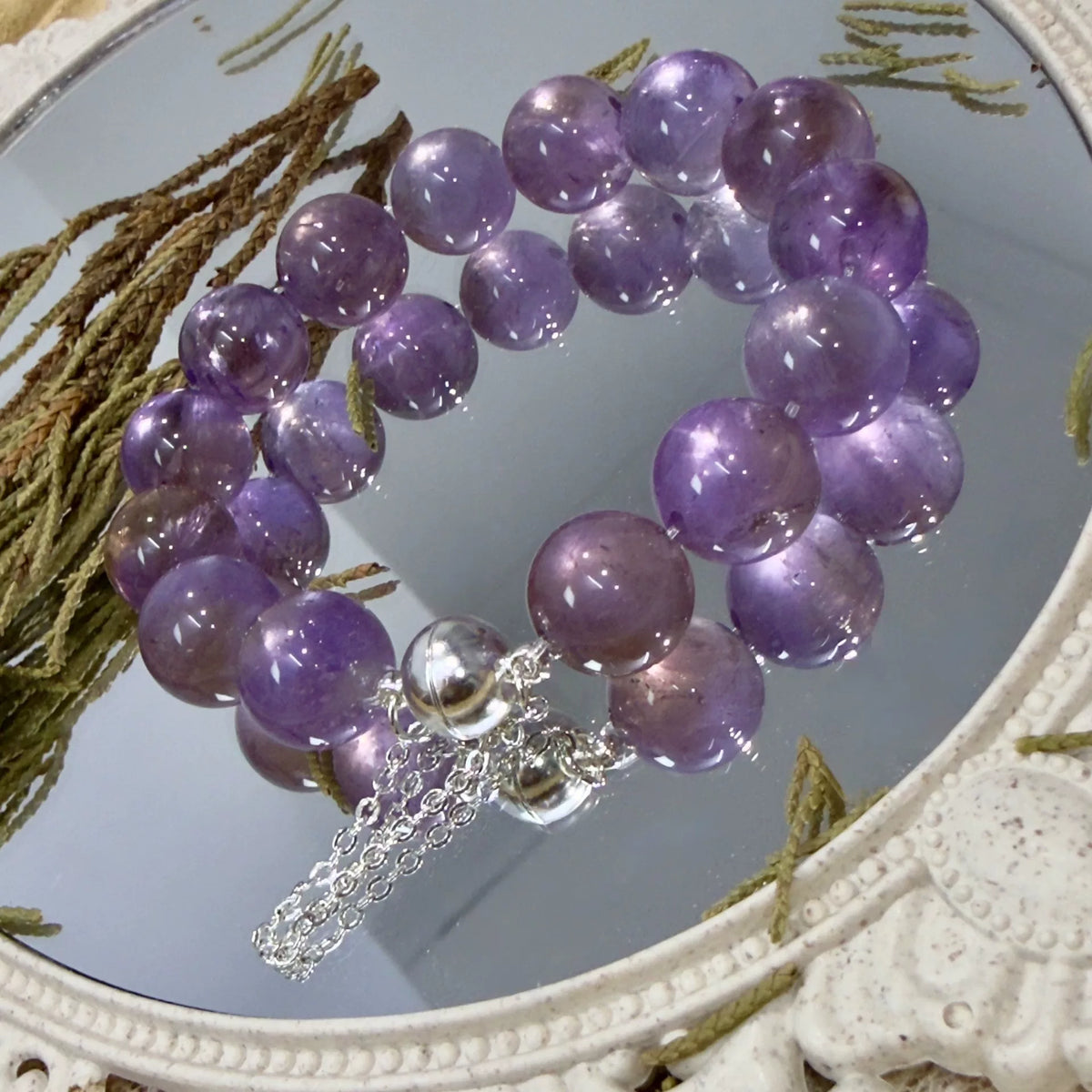 Bracelet en perles d'améthrine naturelle 13,5 mm
