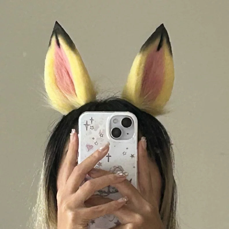 Serre-tête avec oreilles d'animal en peluche pour cosplay - Jaune Noir