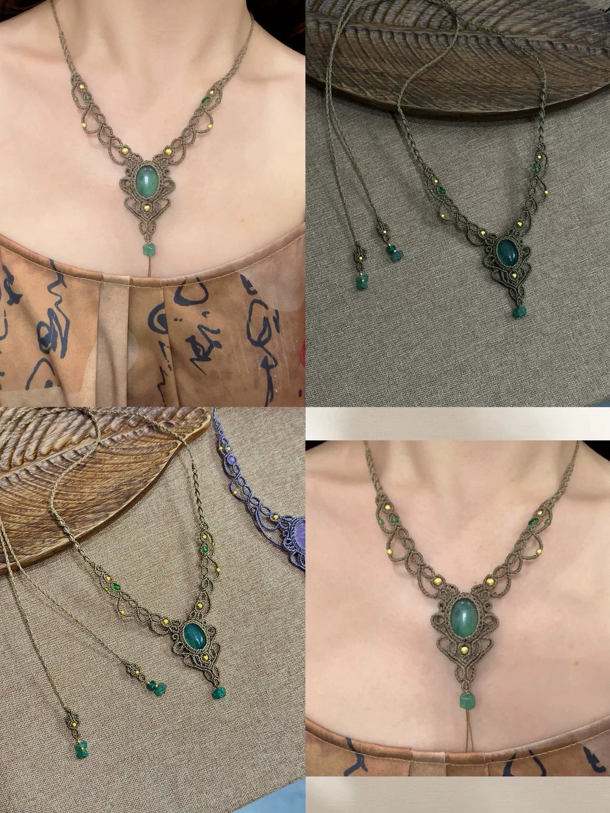 Green Macrame Labradorite Vintage Necklace