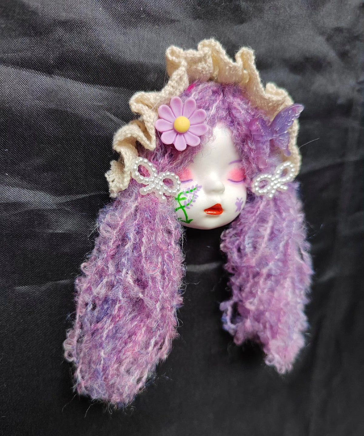 Handcrafted Clay Doll Head Brooch Lolita