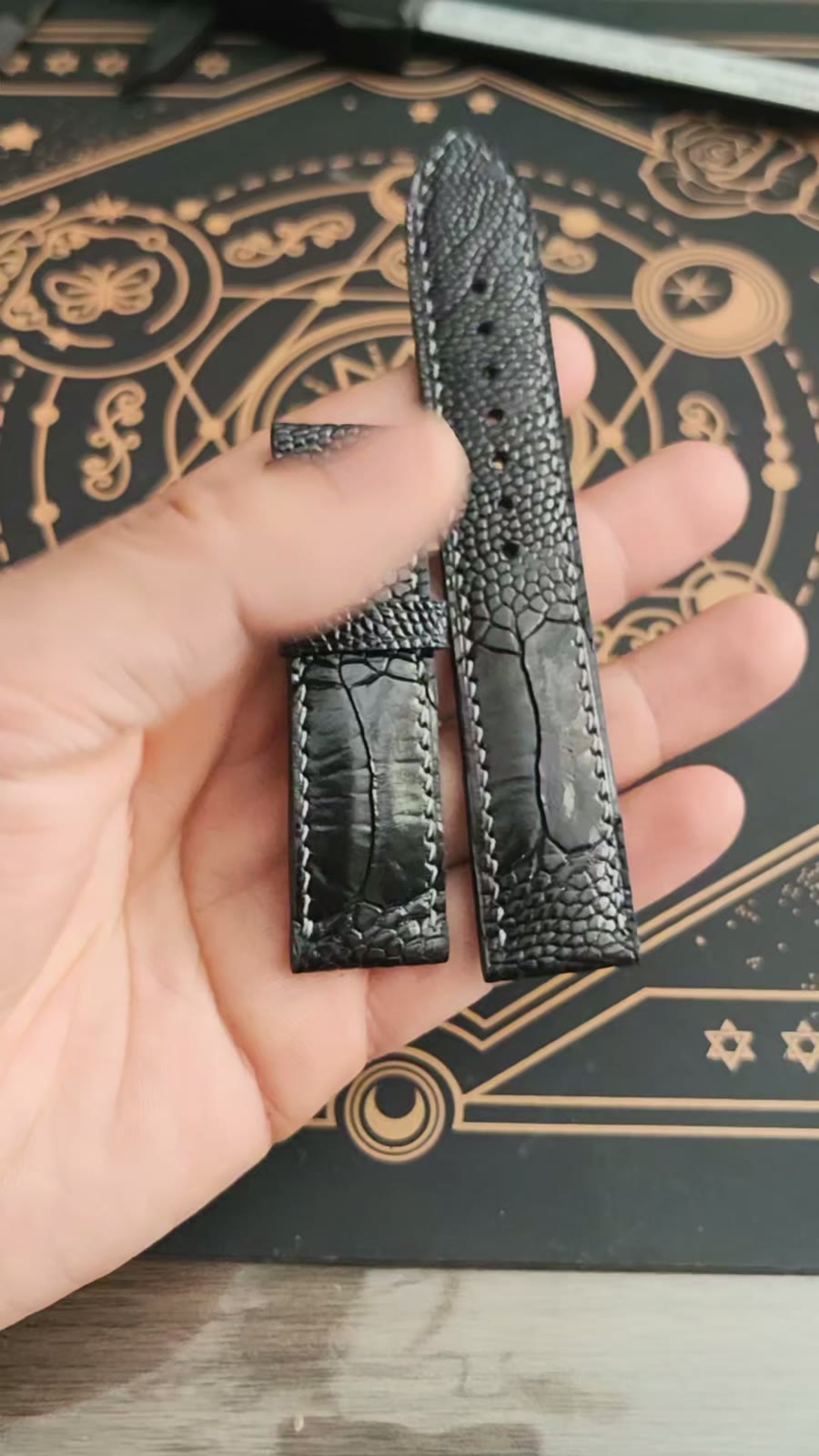 Black Ostrich Leg Leather Watch Strap 21-19mm