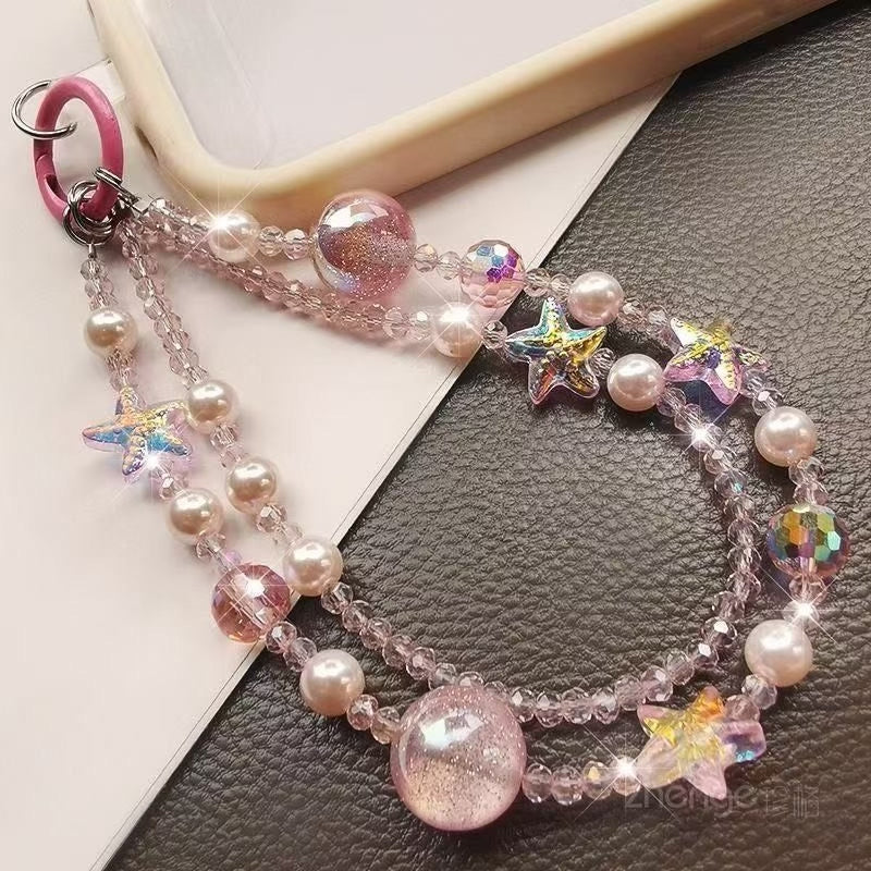 Beaded Phone Charm with Pastel Beads
